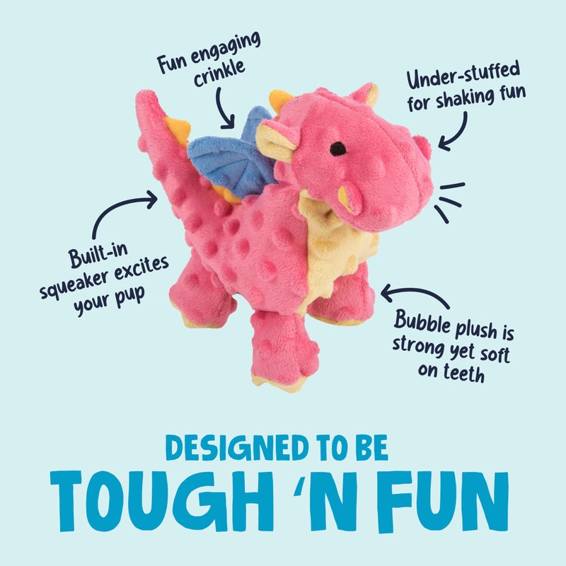 goDog Bubble Plush Dragons Squeaky Dog Toy, Chew Guard Technology - Coral, Small - Image 2